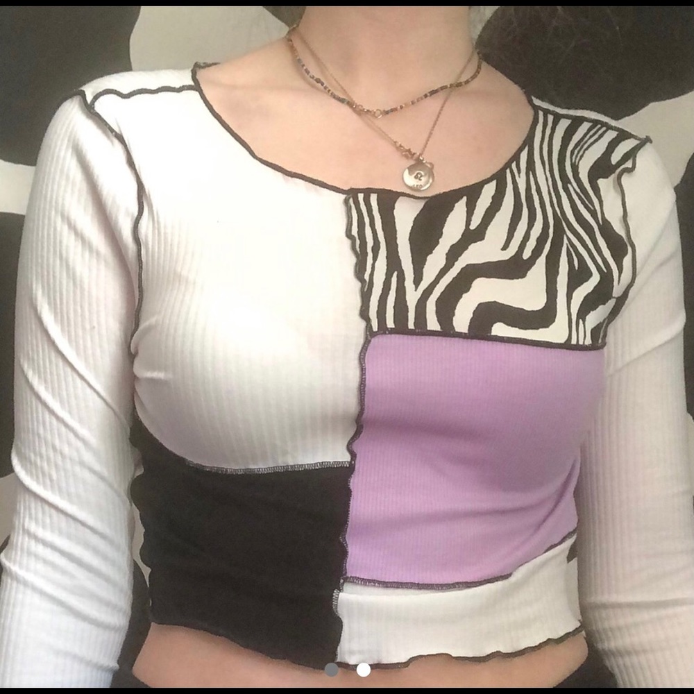 colorblock zebra print patchwork top